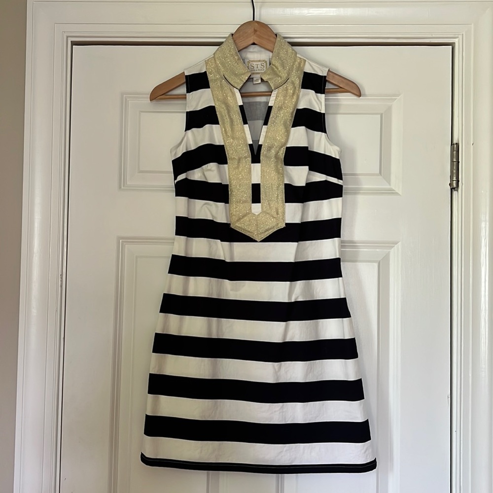 Sail to Sable Navy, White, and Gold Tunic Dress